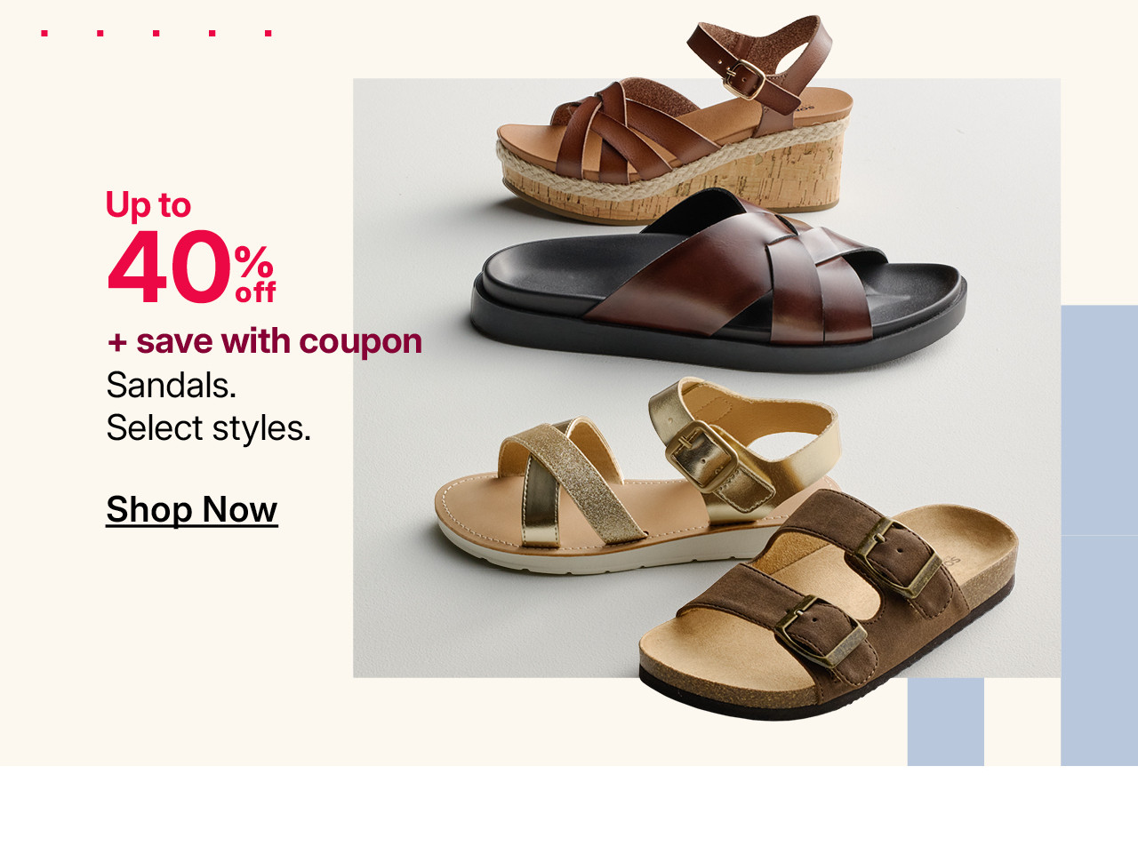up to 40% off plus save with coupon sandals. 