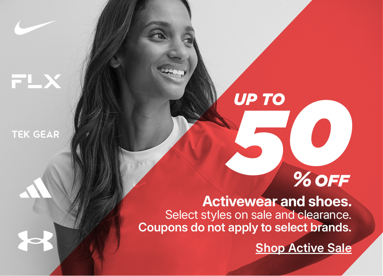 up to 50% off activewear and shoes