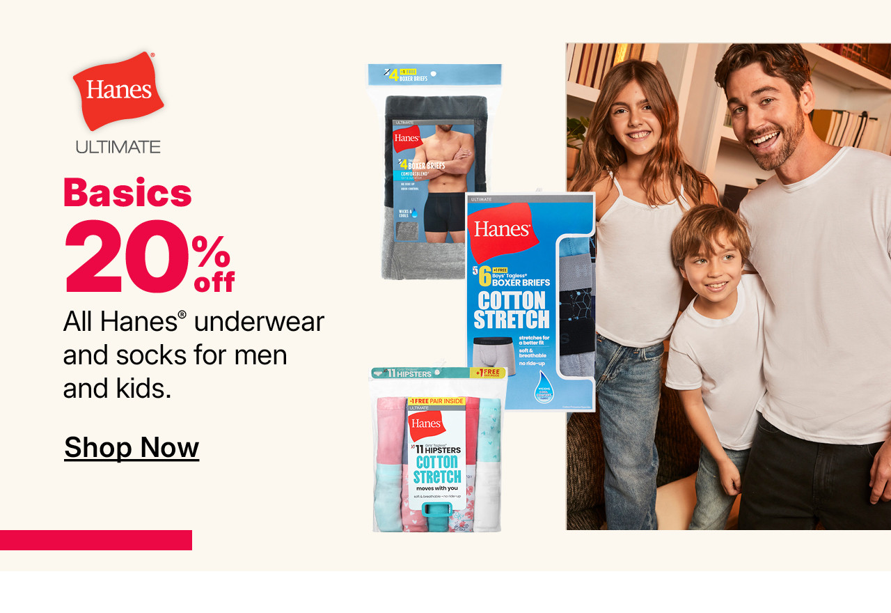 20% off all hanes underwear and socks for men and kids