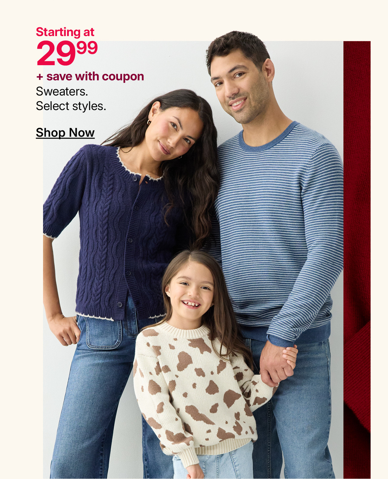starting at $29.99 sweaters