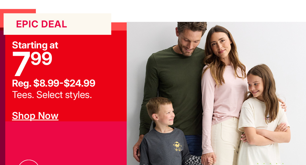 starting at $7.99 tees