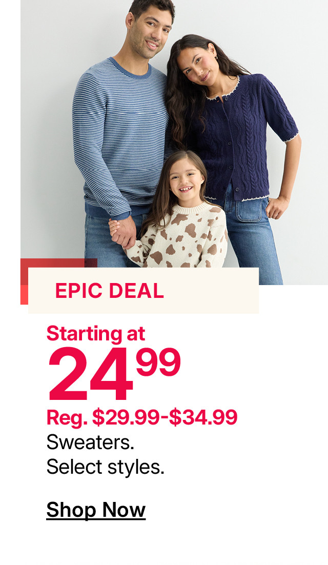 starting at $24.99 sweaters