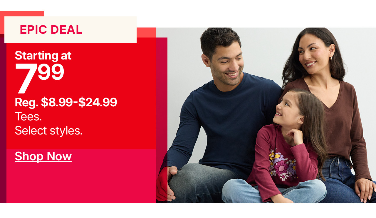 starting at $7.99 tees