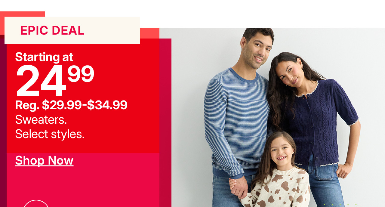 starting at $24.99 sweaters