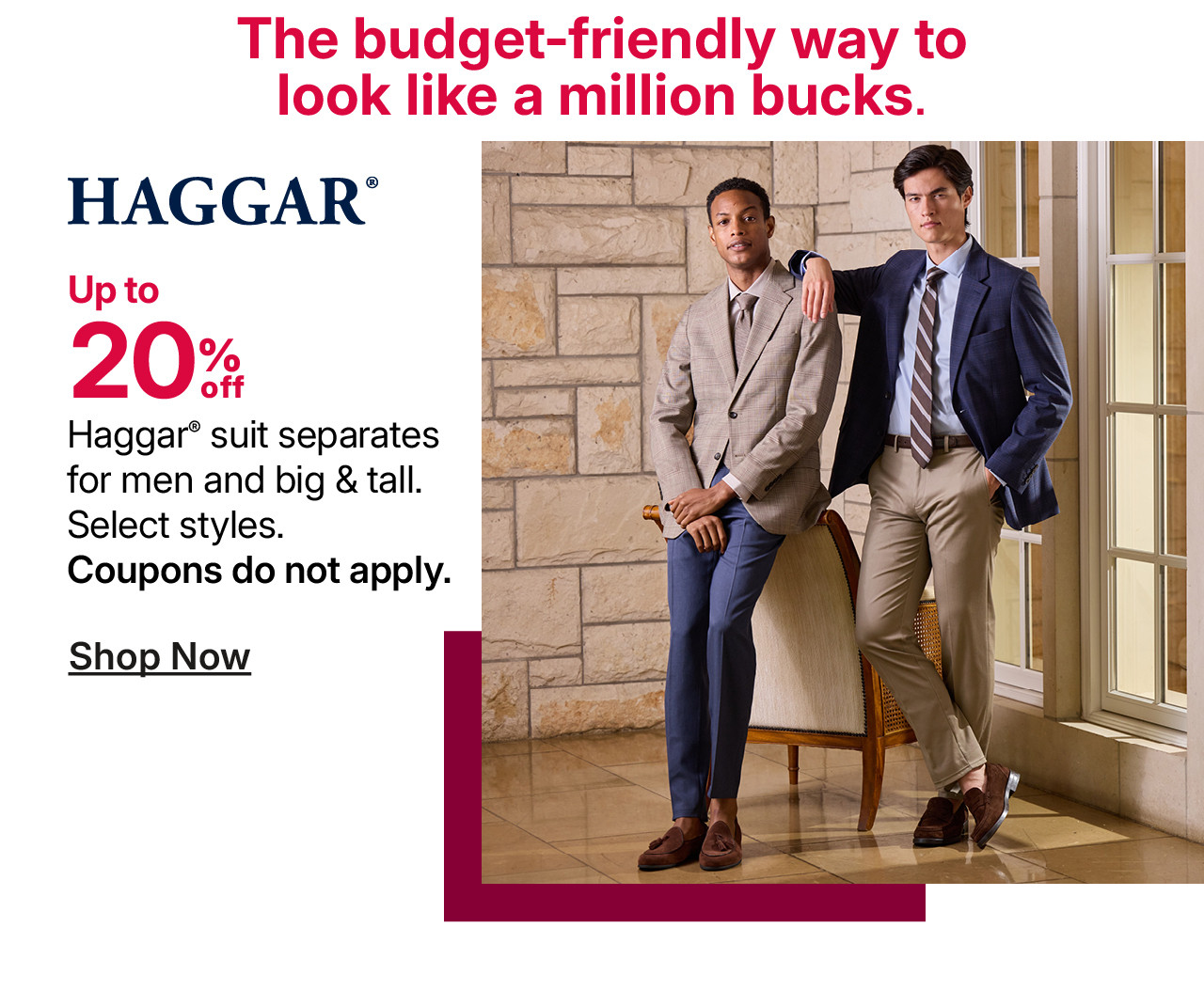 up to 20% off haggar suit separates for men and big & tall