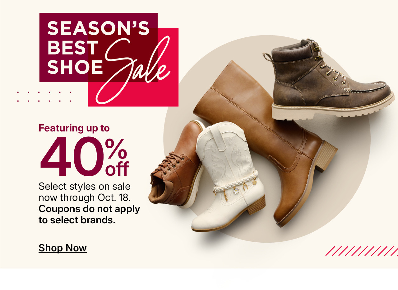 season's best shoe sale featuring up to 40% off