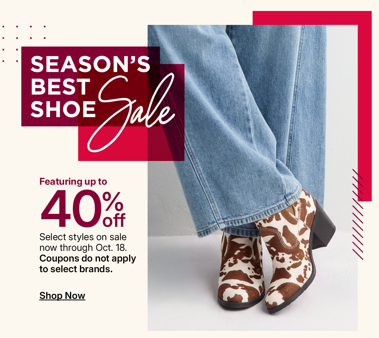 season's best shoe sale. featuring 40% off shoes