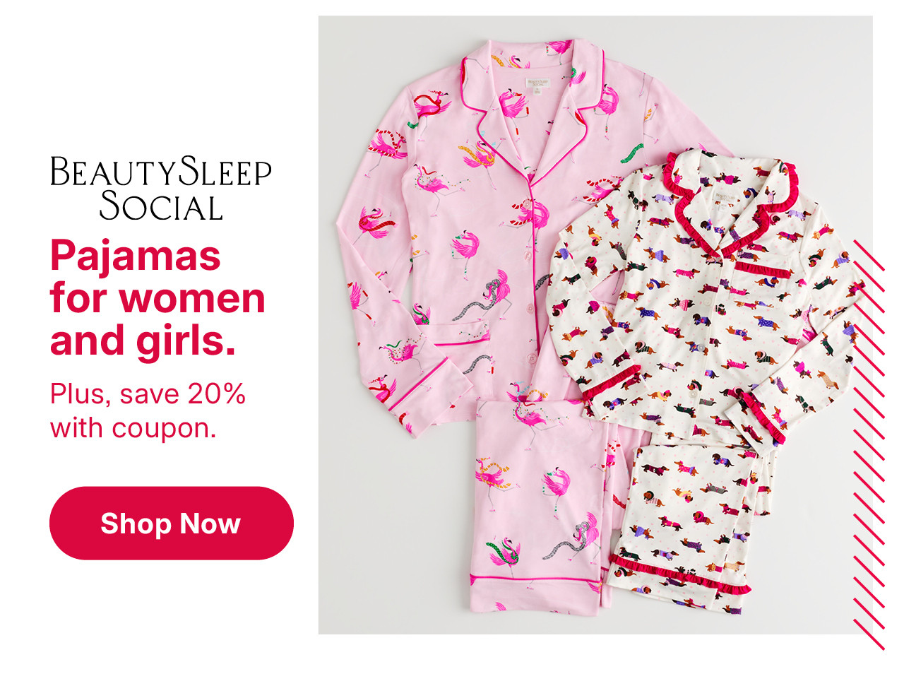 20% off beauty sleep social pajamas for women and girls