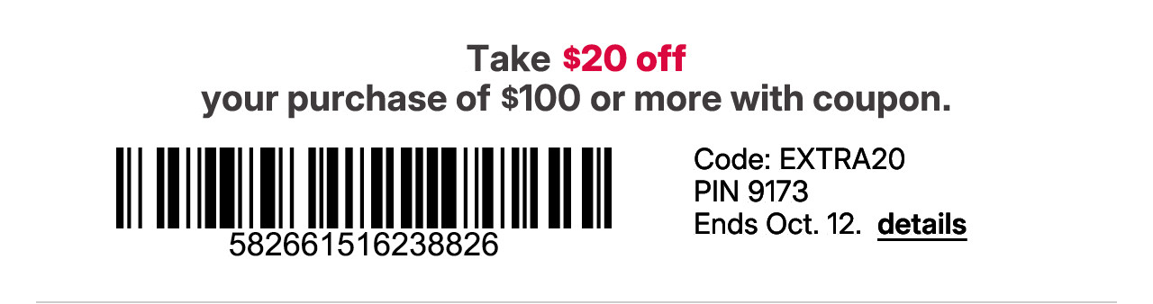 take $20 off your purchase of $100 or more with coupon