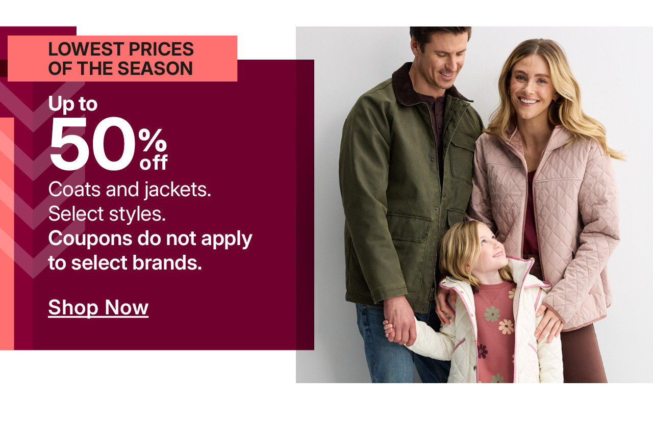 up to 50% off coats and jackets