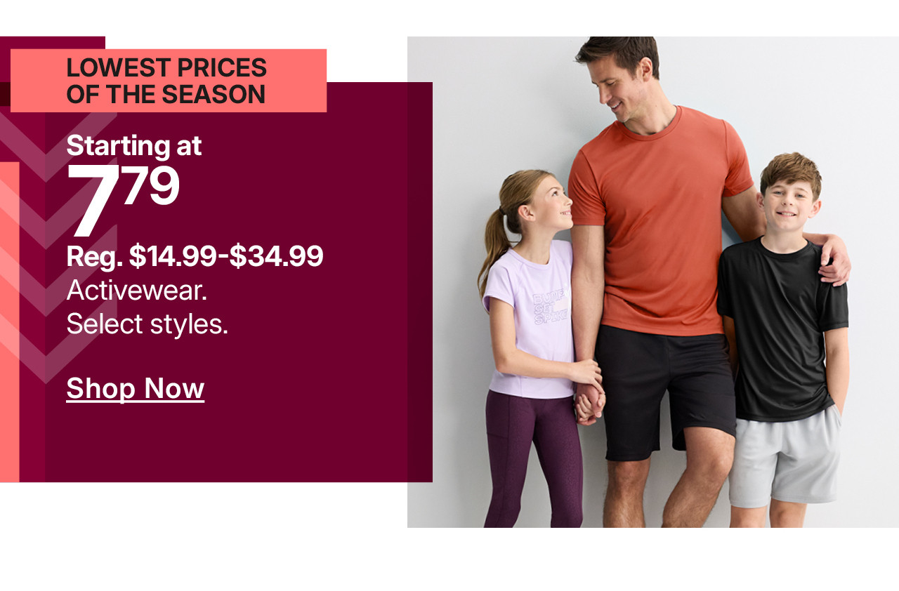 starting at $7.79 activewear