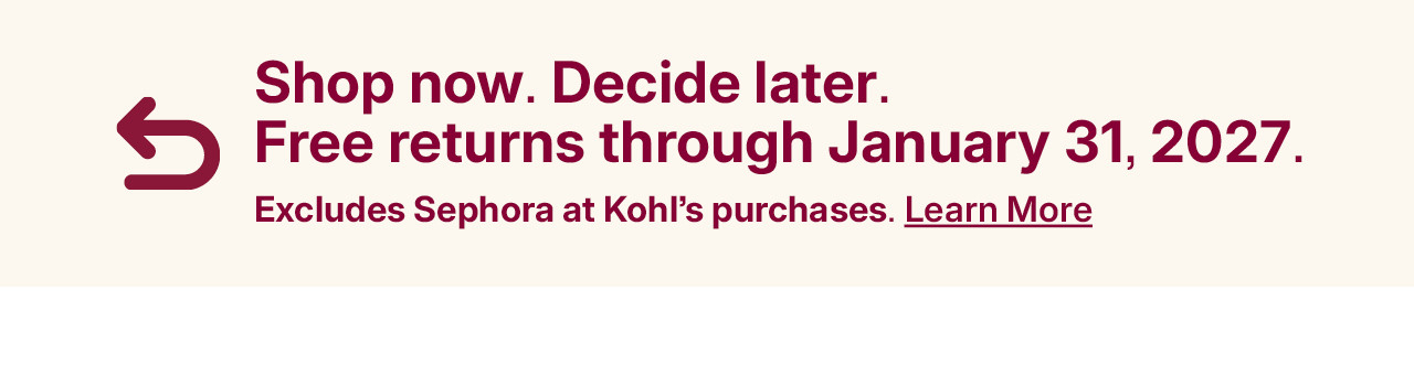 free returns through january 31, 2027