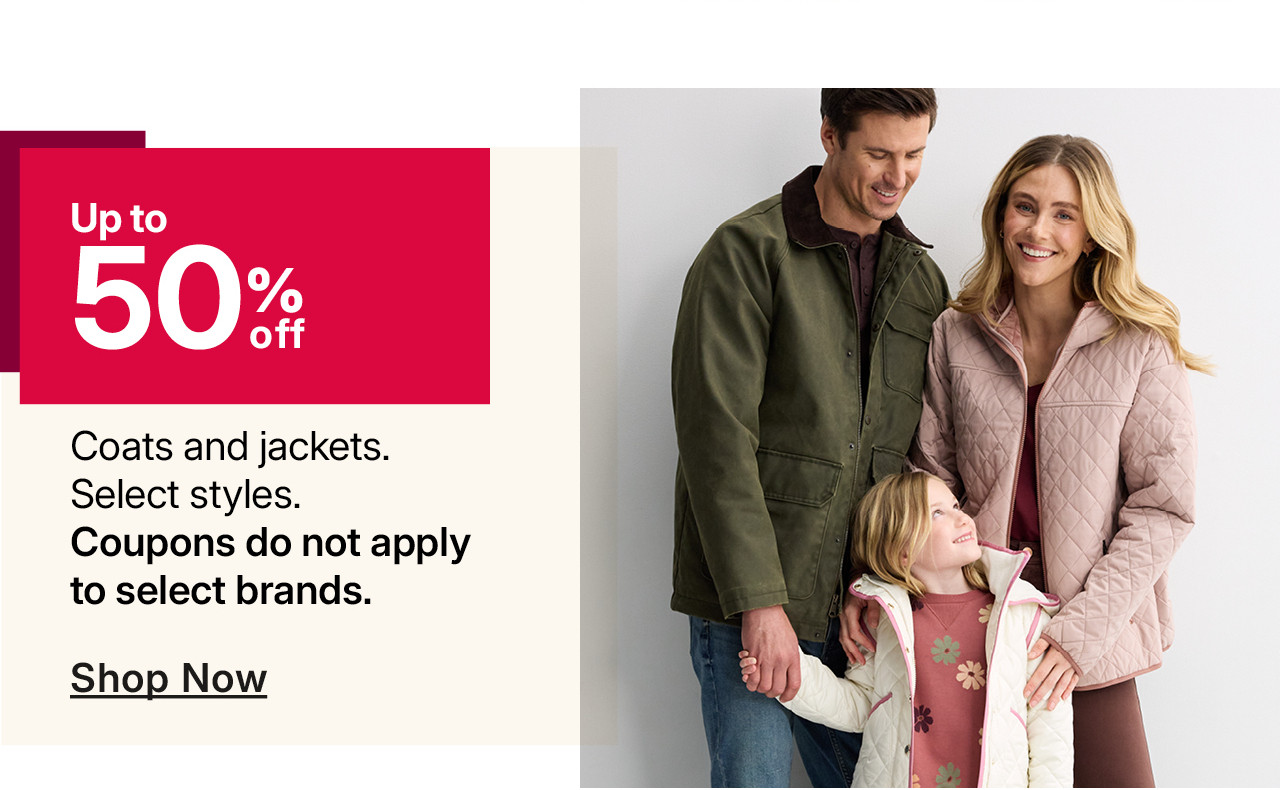 up to 50% off coats and jackets