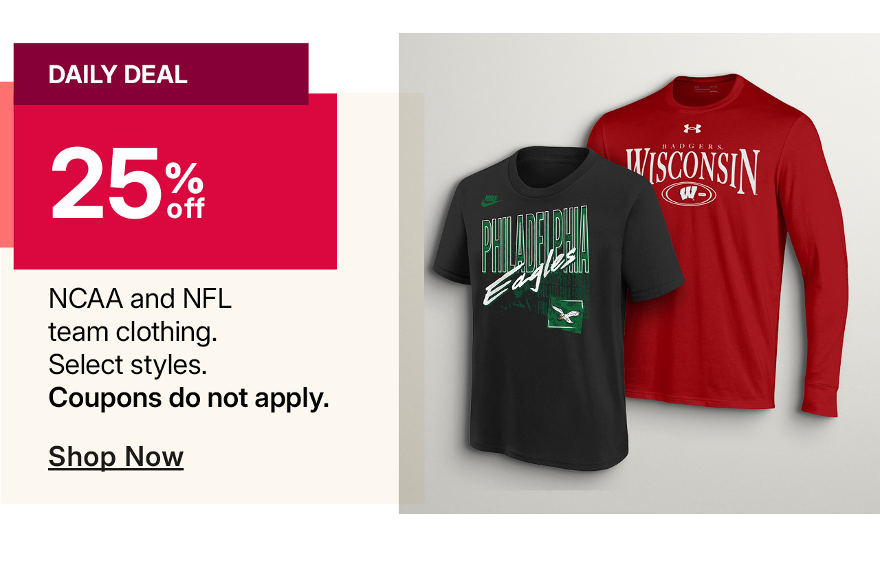 25% off ncaa and nfl team clothing