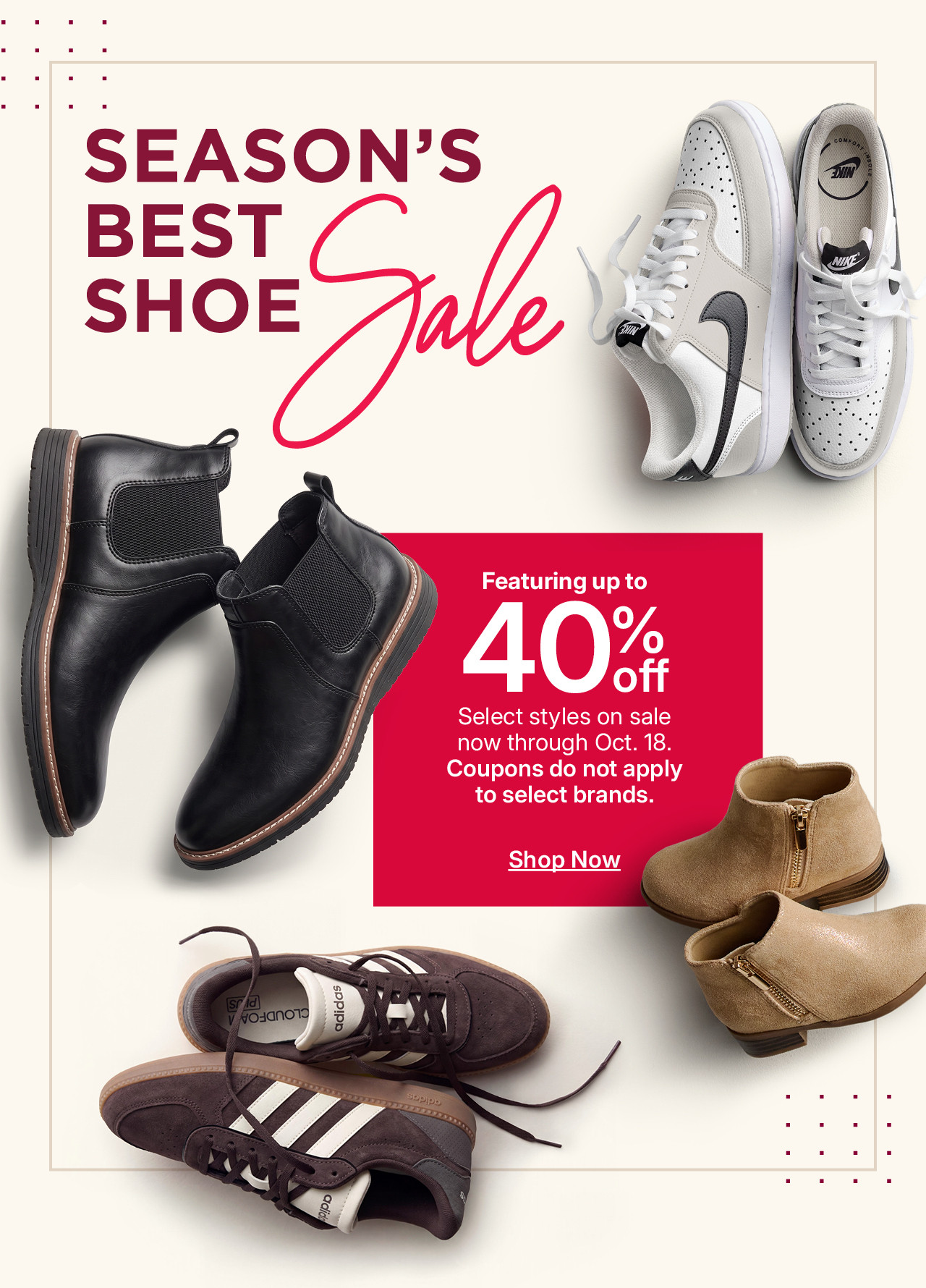 seasons best shoe sale featuring up to 40% off 